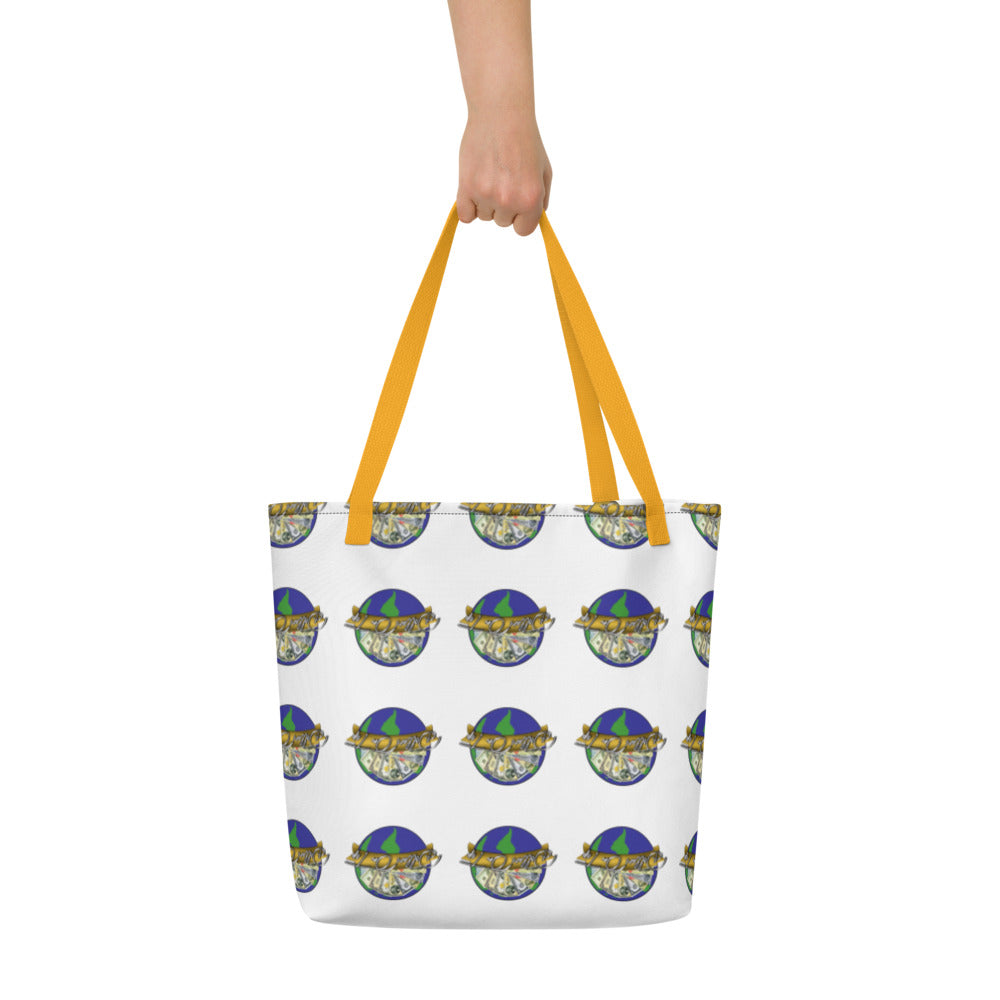 Dollars. On. Top Globe All-Over Print Large Tote Bag
