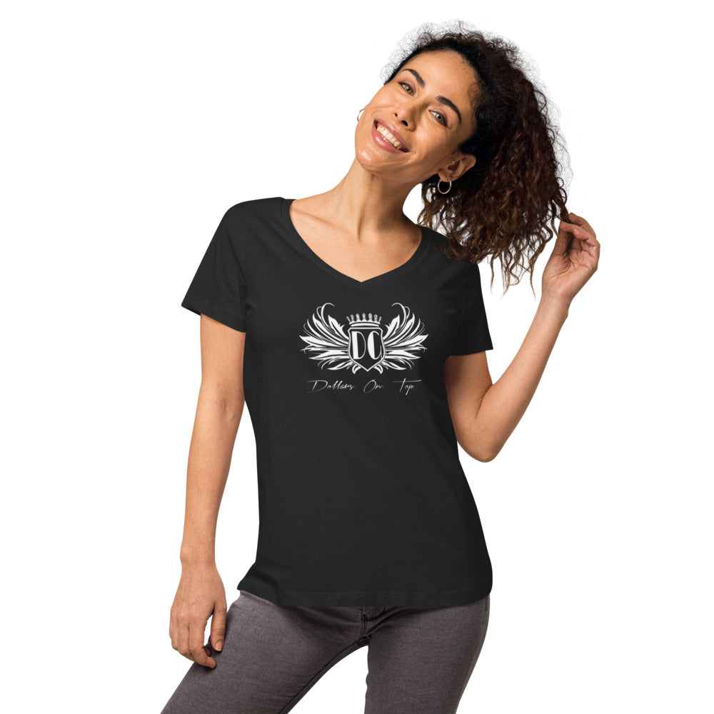 Dollars. On. Top Wings Edition Women’s Fitted V-Neck T-Shirt