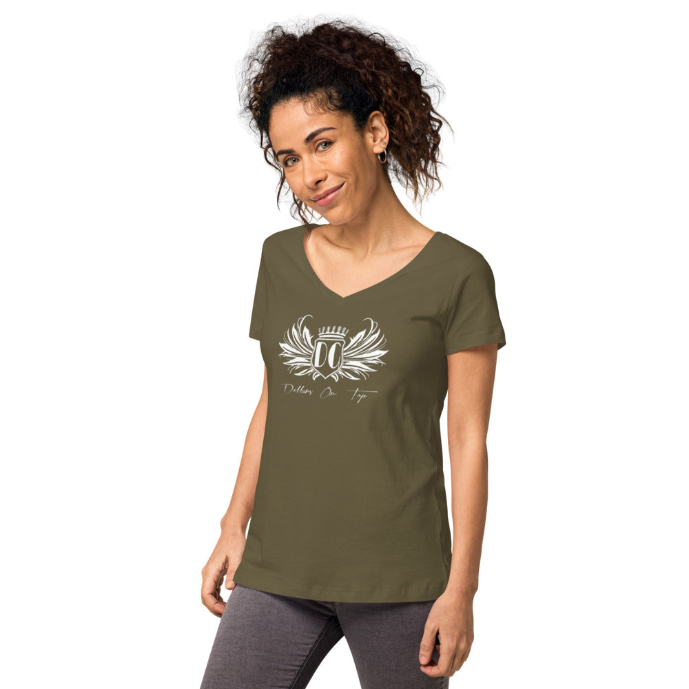 Dollars. On. Top Wings Edition Women’s Fitted V-Neck T-Shirt