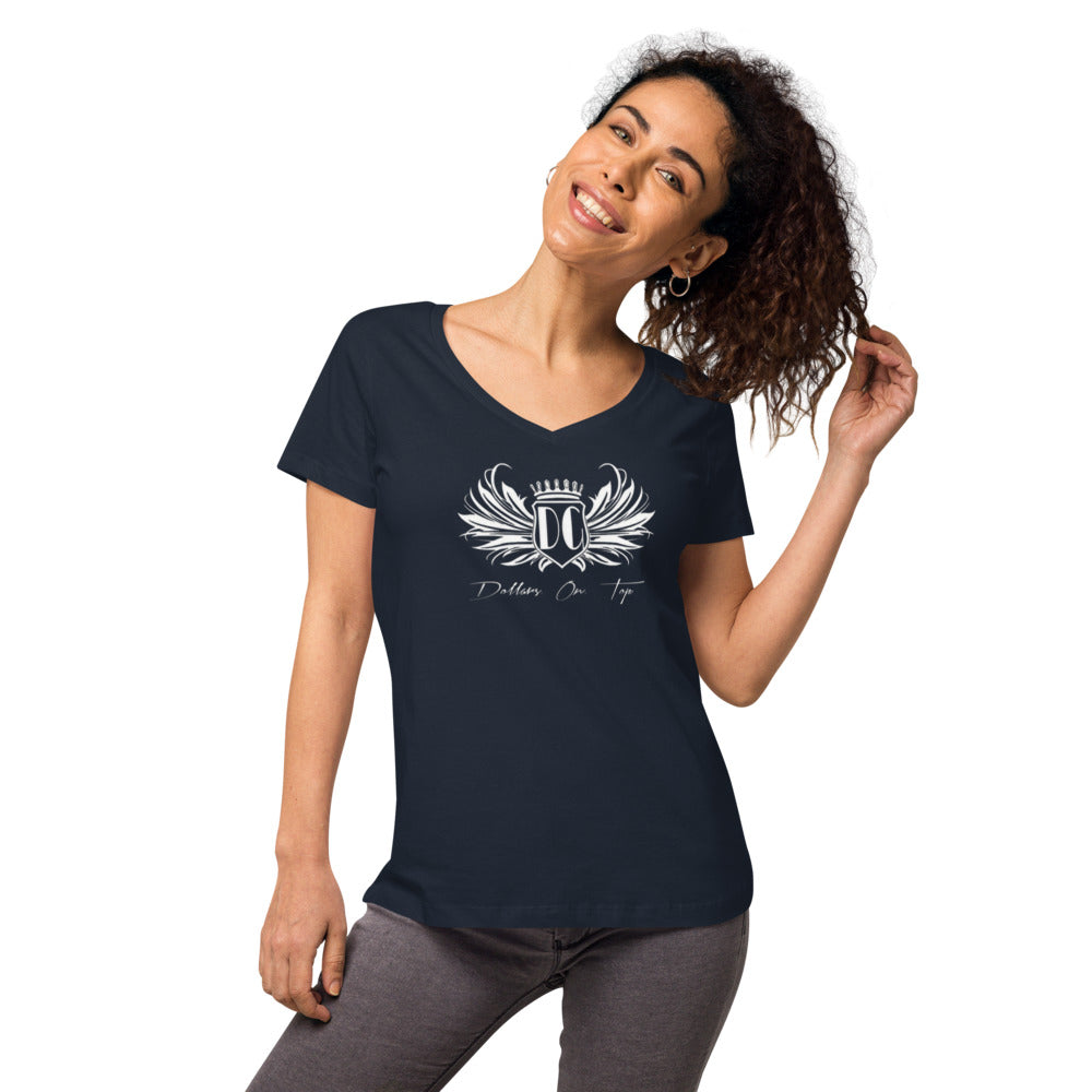 Dollars. On. Top Wings Edition Women’s Fitted V-Neck T-Shirt
