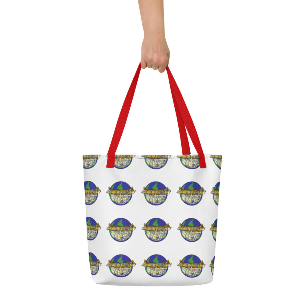 Dollars. On. Top Globe All-Over Print Large Tote Bag