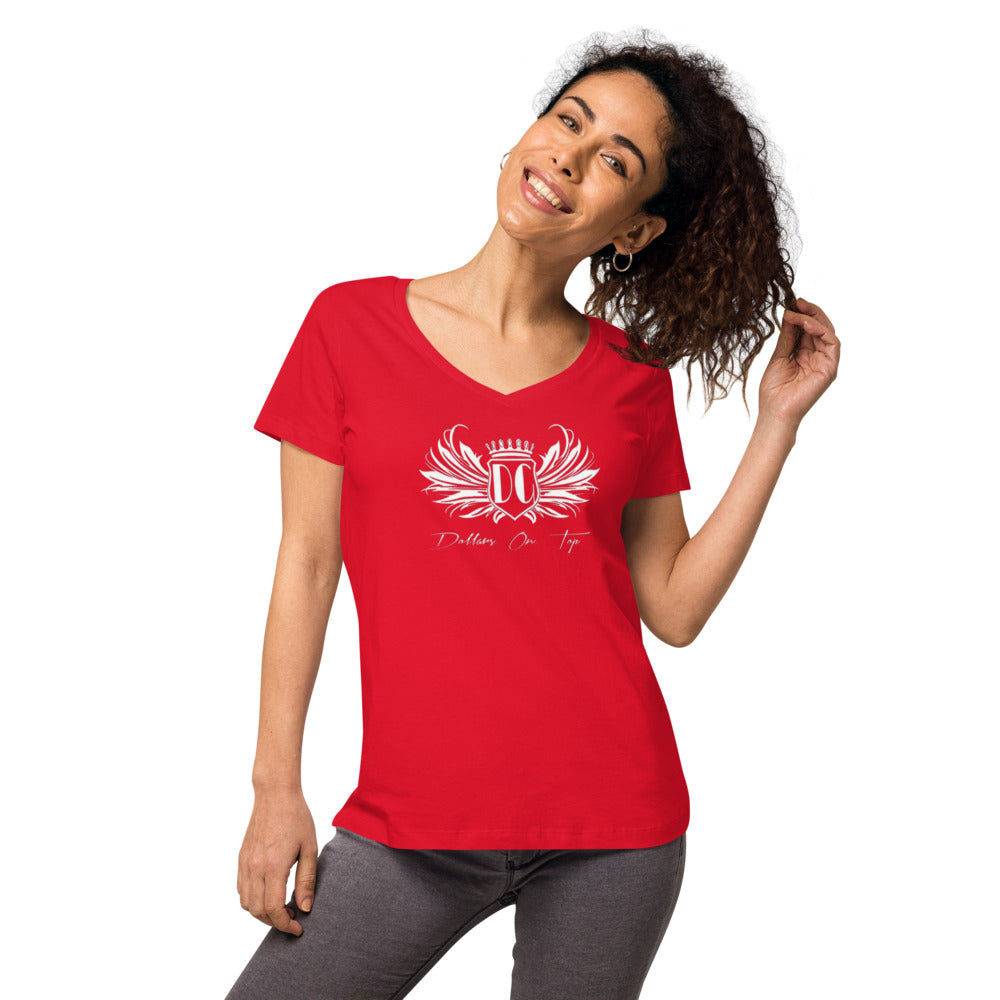 Dollars. On. Top Wings Edition Women’s Fitted V-Neck T-Shirt